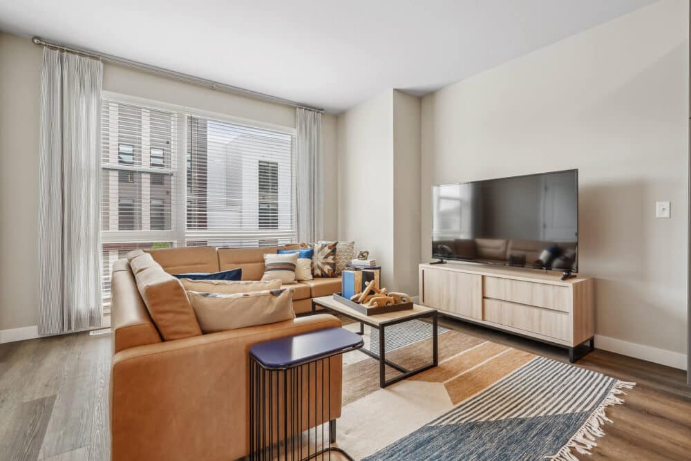 living area with sofa and television